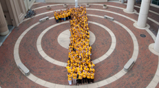 VCU Medical Center employees standing in giant 1 formation