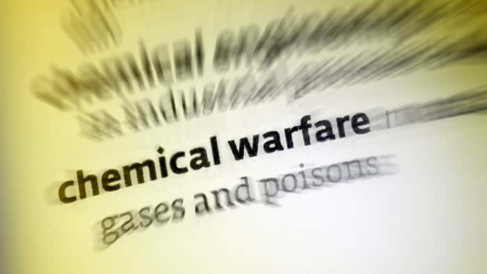 Distorted words with words chemical warfare in focus