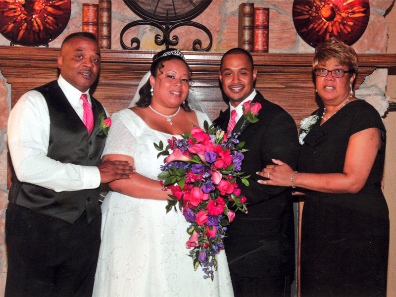 Roberta (far right) with her husband, William (far left); daughter, Nicole; and son-in-law, Raymond, on Nicole's wedding day