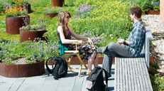 VCU students sitting on Pollak Building?s green roof