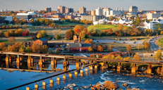 James River and city of Richmond skyline in the fall