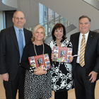 Pictured from left: Jerome Strauss III, M.D., Ph.D., dean of the VCU School of Medicine; Nancy Grandis White and Betty Sue Grandis LePage, The Harry and Harriet Grandis Family Foundation; and William Ginther, rector of the VCU Board of Visitors.