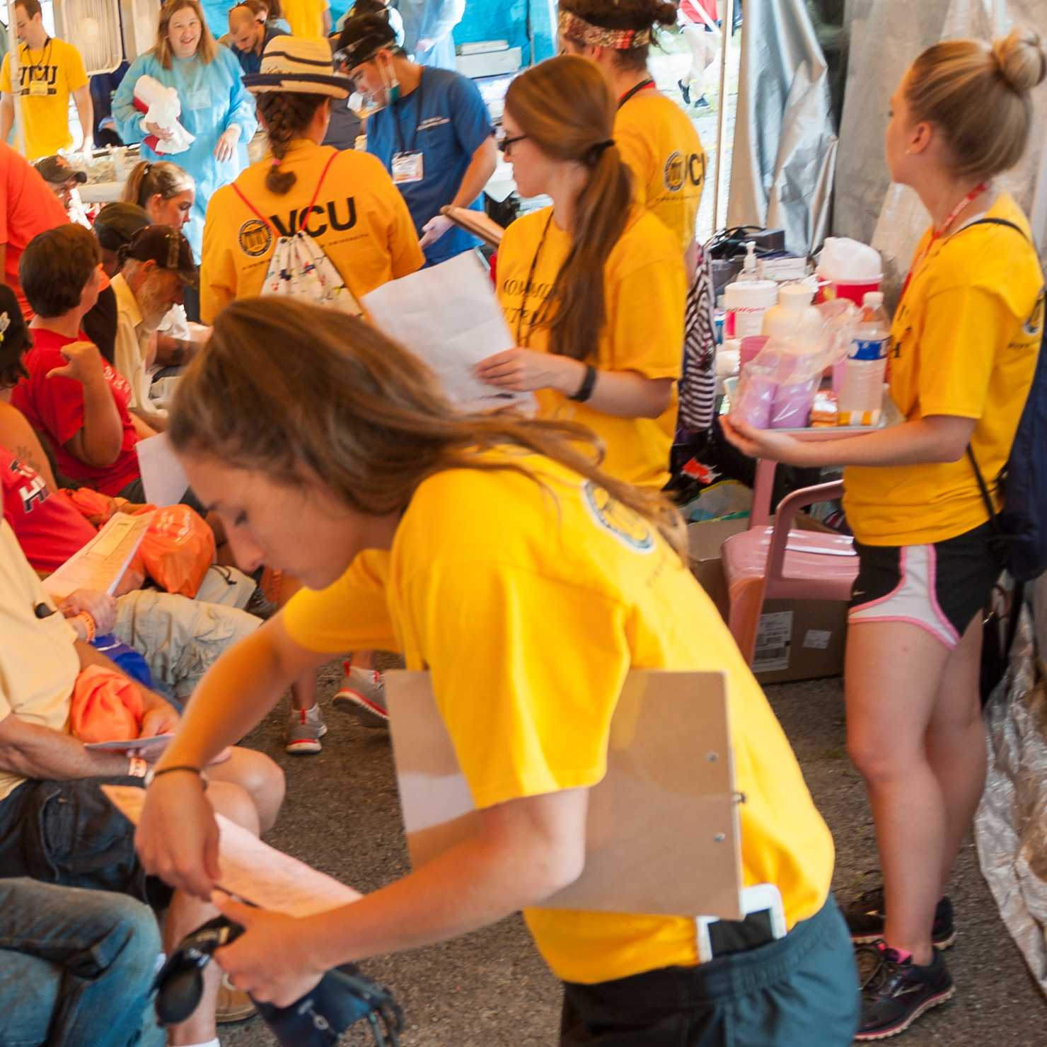 Students work with patients at a pop-up clinic in Wise County, Virginia.