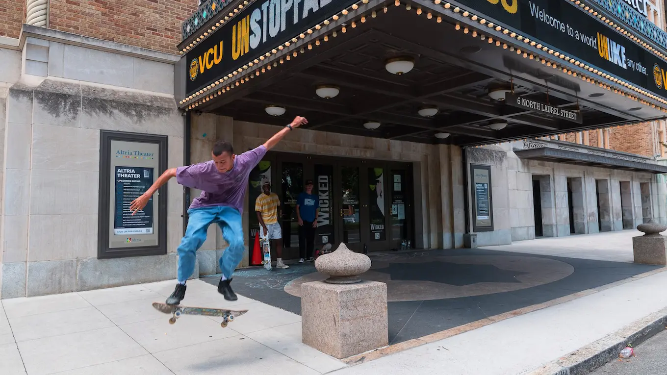 Messaging on the marquee of the Atria Theater welcomed students with the new branding.